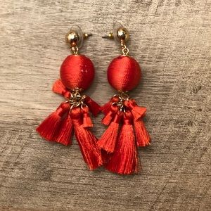 Orange red drop tassels earrings